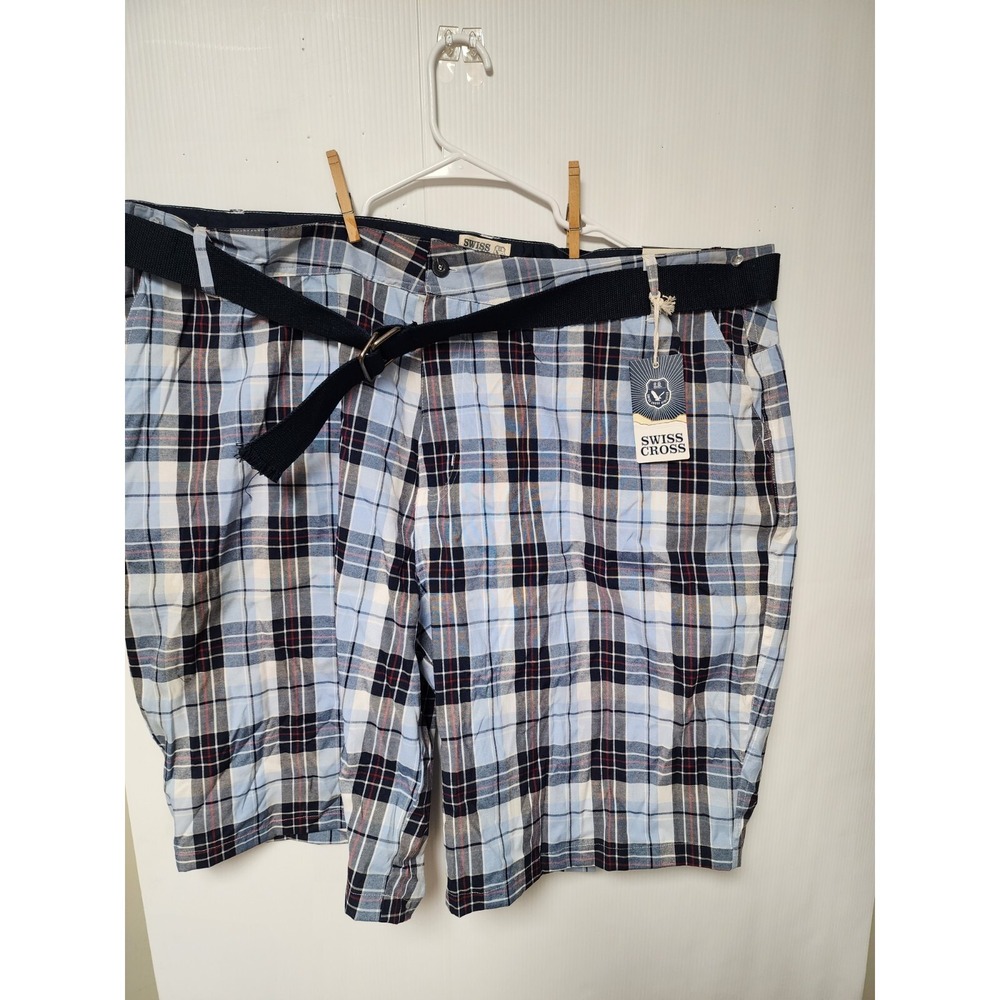 Swiss Cross Pack 23 Blue plaid belted shorts Size 50‎  NWT